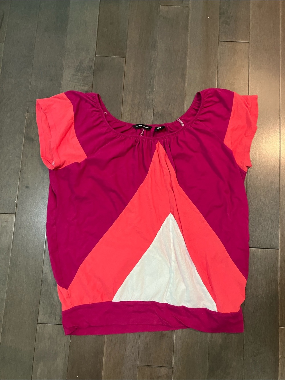 New York & Company Pink, Coral & Cream Colorblock 100% Cotton Top size M